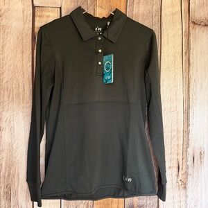 N'VO‎ Top Long Sleeve Performance Polo Black Golf UPF 30+ Active Sport Large NWT